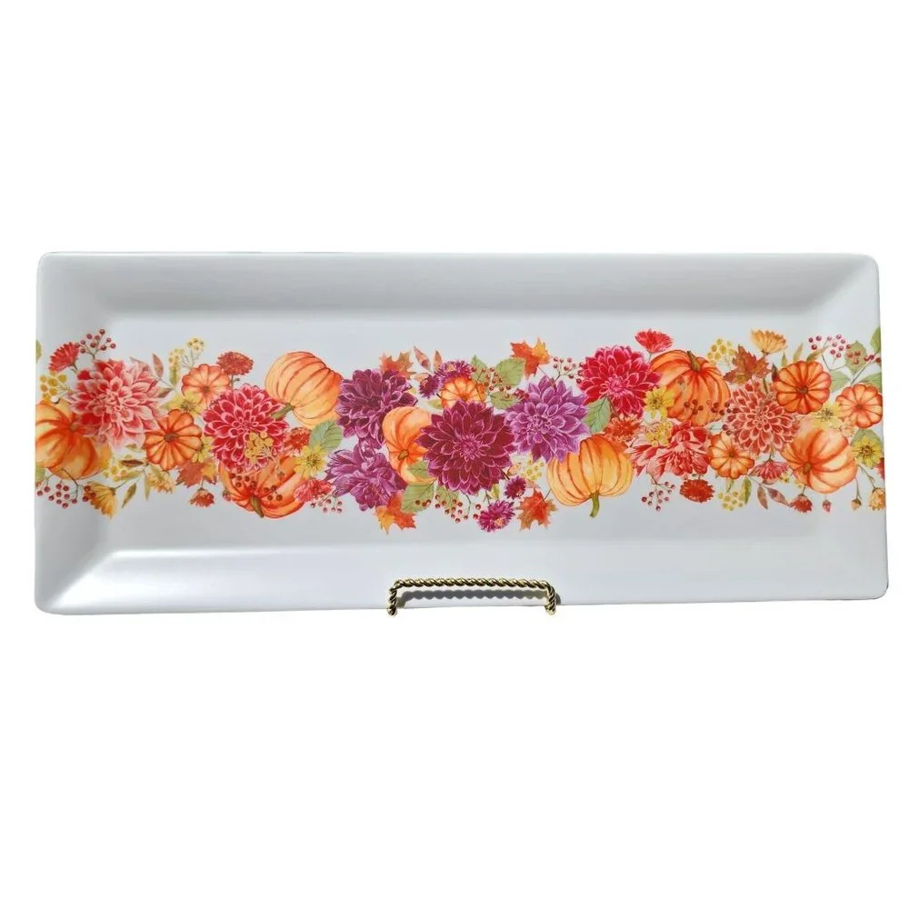Pumpkin Autumnal Print Design Large Rectangular Melamine Serving Tray  19in x 8i